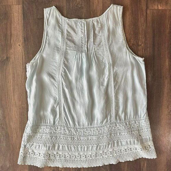 Johnny Was Lace Blouse Buttoning Sleeveless Baby Blue Boho Eyelet Tunic Top Lg - Picture 5 of 7